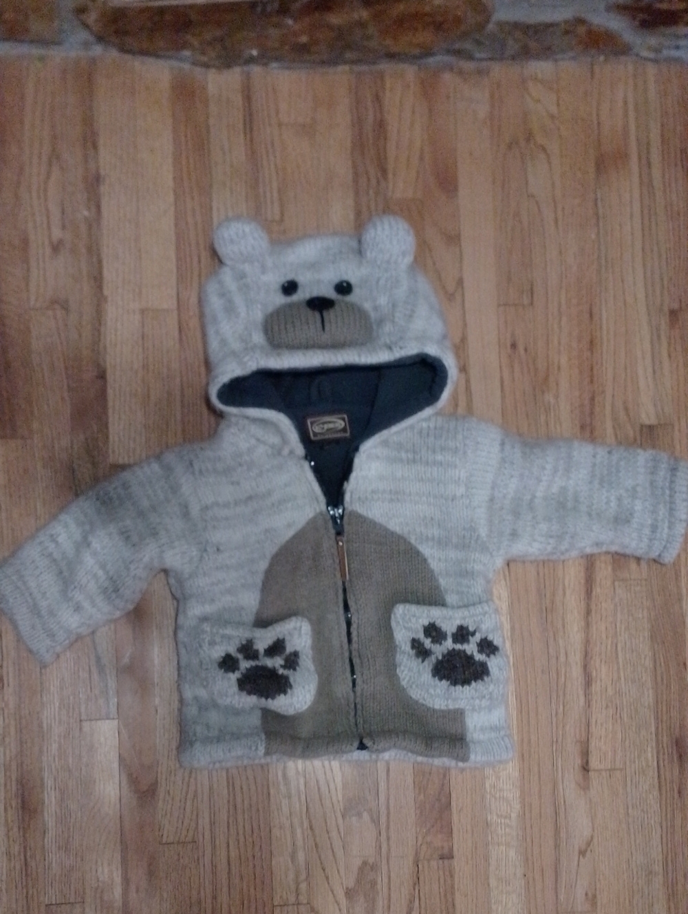 Kids Cream Bear Hooded Zip-Up Sweater Jacket